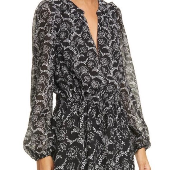 A.L.C. Silk Blend Flowy Floral Long-Sleeve Midi Dress NWT Size 4 - Picture 7 of 17